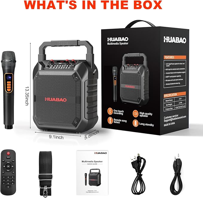Karaoke Machine, Portable Bluetooth Speaker with Wireless Microphone for Adults & Kids, PA System with Remote Control Supports TF Card/USB/FM/AUX for Home Party, Indoor and Outdoor