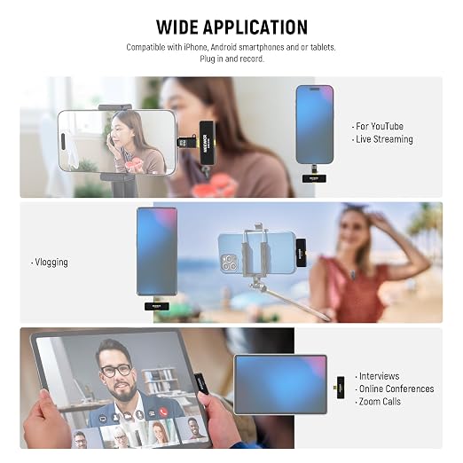 NEEWER Wireless Lavalier Microphone for iPhone Android Tablet PC Laptop 131ft/40m Range Noise Cancellation Omnidirectional Mic for Vlogging Live Streaming (1x RX + 2x TX), KM23