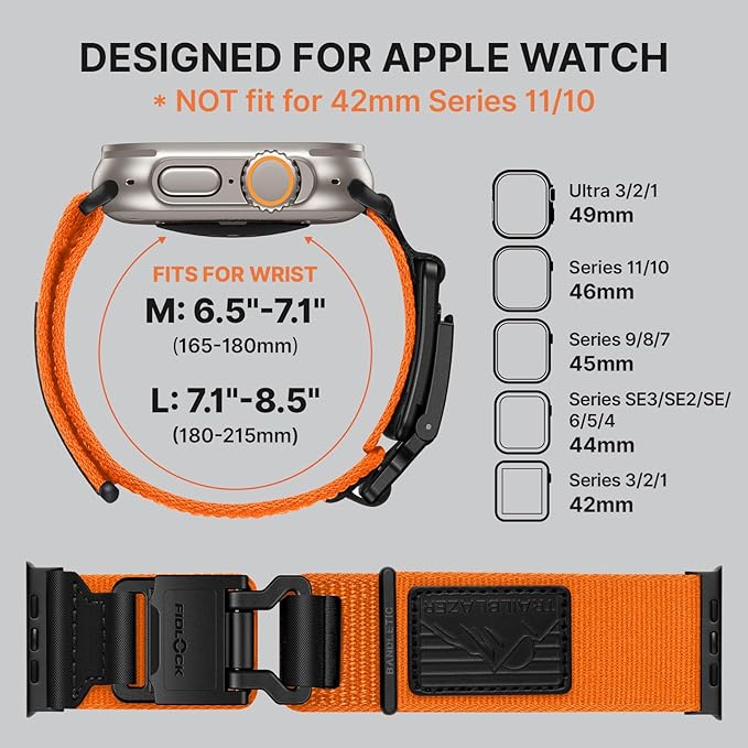 Bandletic Compatible with Apple Watch Ultra 3 2 Bands for Men, Stretchy Braided Nylon Sport Strap with Magnetic Fidlock Hook Buckle for iWatch Ultra 49mm, Series 11/10 46mm, 9/8/7 45mm, SE/6/5/4 44mm