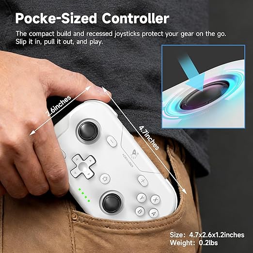 AceGamer 2 Pack Wireless Pocket Controller for Nintendo Switch/Switch 2/Android/iOS/PC/Steamdeck, Joystick Lift and Down Design, Bluetooth Gamepad with 6-axis Gyroscope/Turbo/Vibration/ 1000Hz