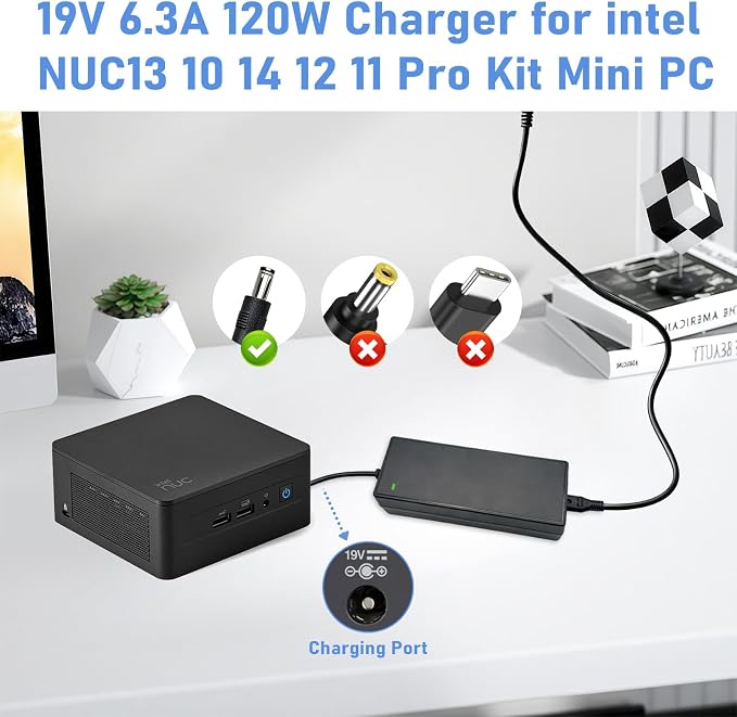 19V Power Cord Charger Adapter Compatible with Intel NUC 13 10 14 12 11 Pro Kit Mini NUC10i7FNH Power Supply Replacement PERFEIDY Power Supply Cord Charger PSU