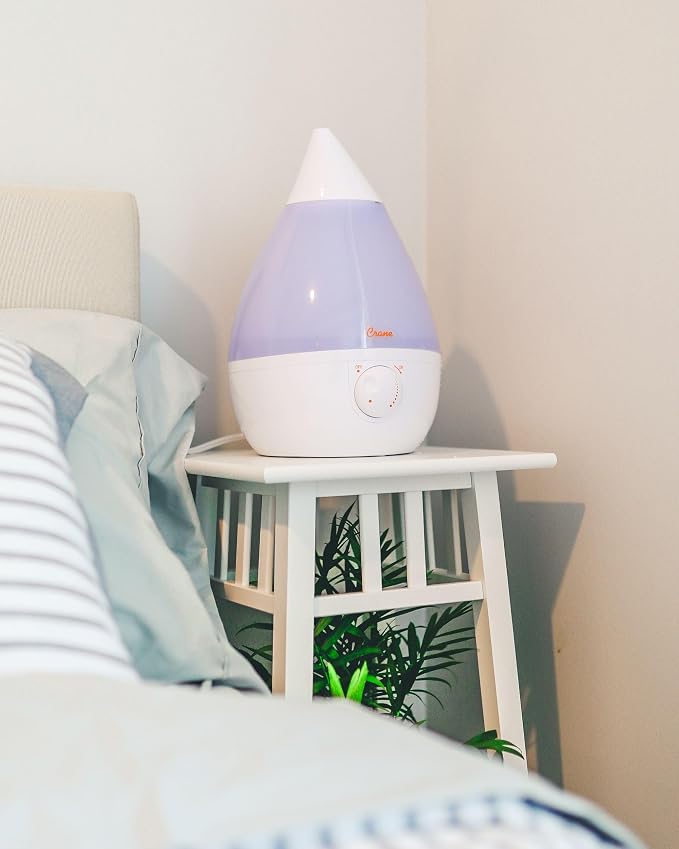 Crane Ultrasonic Cool Mist Humidifier for Bedroom, Baby Nursery, Kids Room, Plants, or Office, Large 1 Gallon Tank, Filter Optional, White