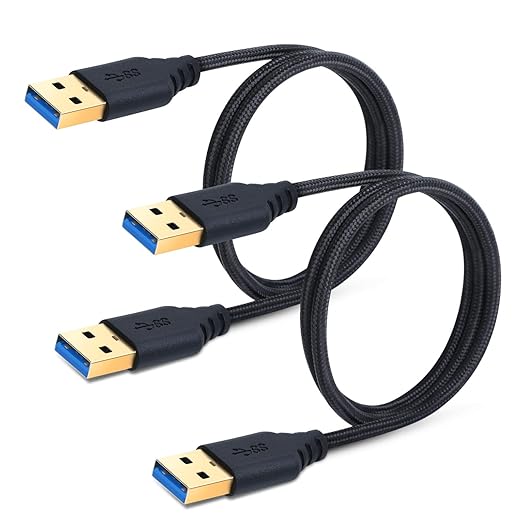 USB 3.0 Type A Male to Male Cable - 2-Pack 3FT/1M Braided USB Cable for Data Transfer, Hard Drive Enclosures, DVD Player, Laptop Cooler and More