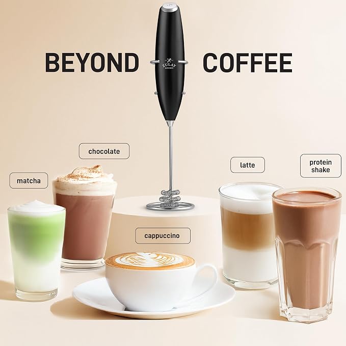 Zulay Kitchen Powerful Milk Frother Wand With Duracell Batteries - Ultra Fast Handheld Drink Mixer - Electric Whisk Foam Maker for Coffee, Lattes, Cappuccino & Matcha - Triple Whisk - Quartz Obsidian