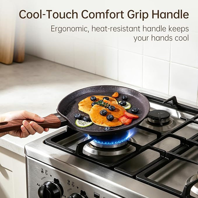MsMk 9 1/2 inch Nonstick Crepe Pan, Ceramic Nonstic Coating Flat Skillet Dosa Tawa Tortilla Pan, Large Pancake with Stay-Cool Handle, Induction Compatible, PFOA Free