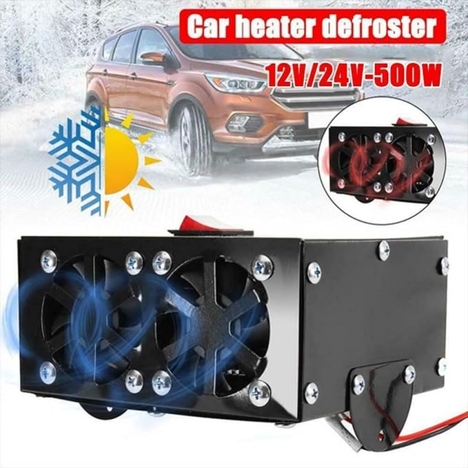 Car Heater Windshield De-Icers - Torcarvh Car Defogger 12V 500W Car Heater 2 in 1 Portable Car Heaters and Cooling Fan with Purification for Winter (24V 500W, 2 Holes)