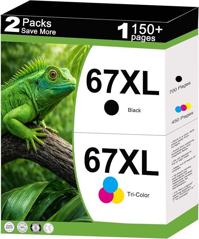 67XL Ink Cartridge Combo Pack Compatible for HP Ink 67 XL Fit for Deskjet 2855e 2800e 2852e 2827e 4227e 4255e 1255 Envy 6055e 6075 6432e 6455e 6458e 6475e Pro 6455 2-Pack Black Color with V10.1.1 Chip