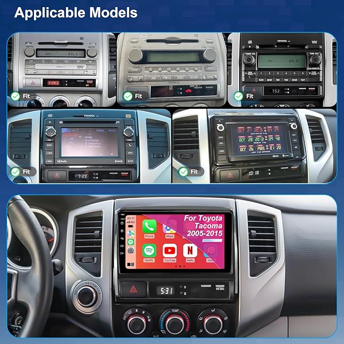 4G+64G Android Car Radio for Toyota Tacoma 2005-2015, 9 Inch Tacoma Stereo Upgrade Support Wireless Carplay Android Auto, Touch Screen Head Unit with GPS Navigation BT Backup Camera FM DSP SWC 5GWiFi