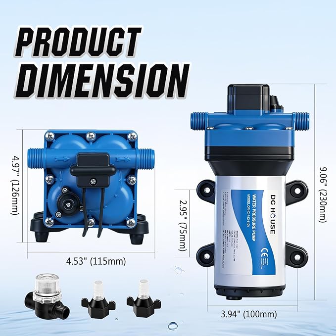 DC HOUSE 110V Camper Water Diaphragm Pump with Power Plug 42-Series 5.5GPM 70PSI High Pressure On Demand Self Priming Water Booster Pump for Kitchen Bathroom RV Garden Hose Rain Barrel Sprinkler