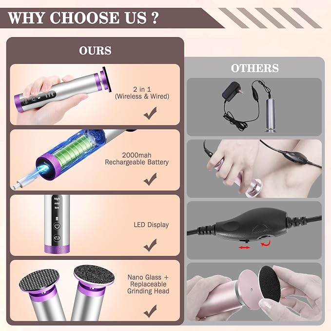 2PCS Electric Foot Callus Remover with Nano-Glass Head(Purple)+(Black)