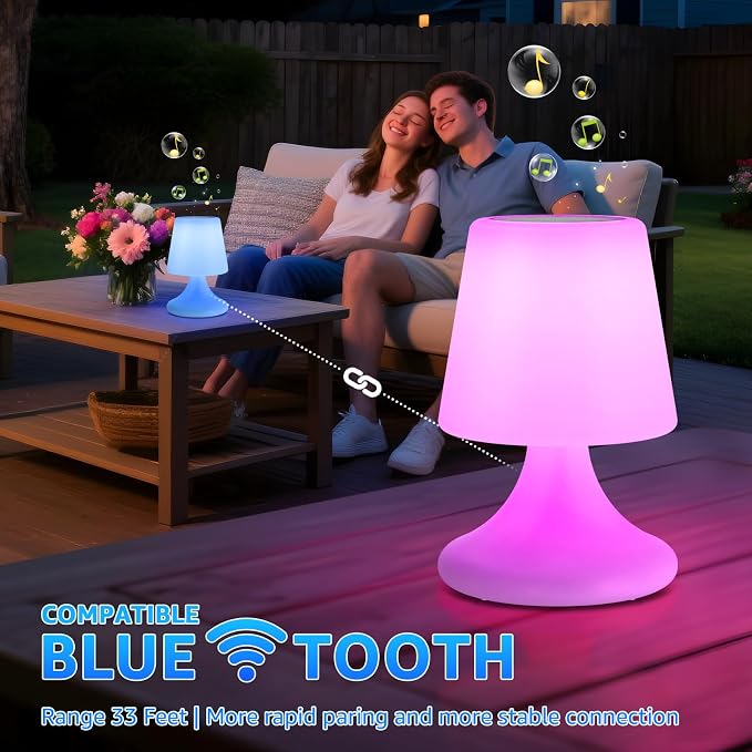 uuffoo Shower Lamp Cordless LED Table Lamp with Speaker Patio Outdoor Speaker with Lights RGB IP44 for Patio Pool Party Balcony Bathroom (Waterproof, Rechargeable)