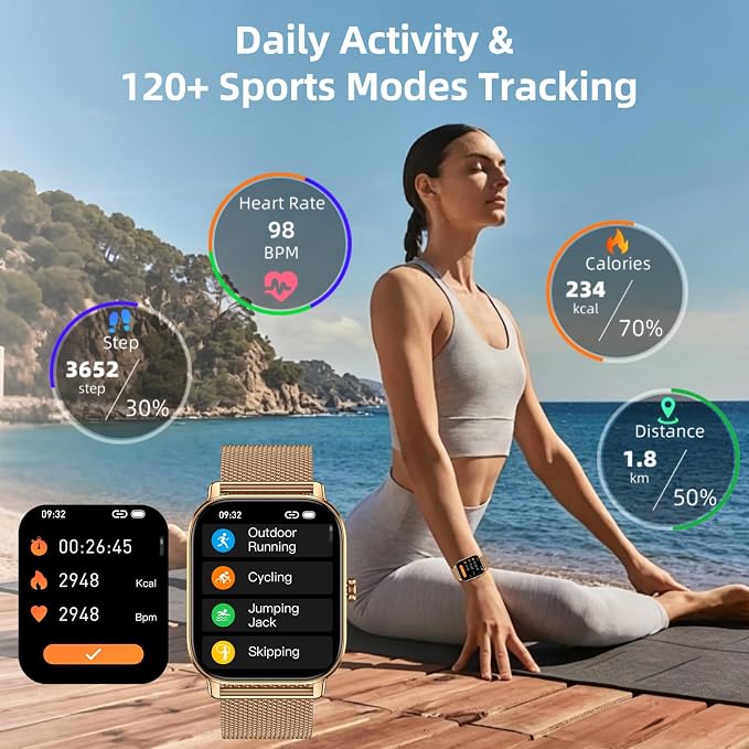 Smart Watch For Women Android/iPhone: Fitness Trackers Smartwatch 1.85" Bluetooth Calls Answer/Make IP68 Waterproof Womens Watches Activity Pedometer Heart Rate Monitor 130+ Sports Model 3 Bands