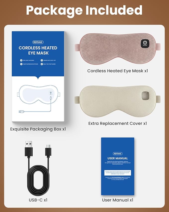 Cordless Heated Eye Mask with 1500mAh Large Battery, 4 Heat Levels & 100% Blackout for Dry Eyes Relief, Fast Heating Eye Heating Pad with 2 Washable Covers for Sleep, Travel, MGD, Blepharitis