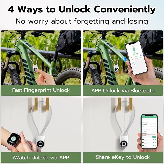 eLinkSmart Fingerprint Padlock, Fingerprint Cable Lock with Bluetooth APP Contral, 15'' Waterproof Keyless Smart Cable Lock Heavy Duty Anti Theft for Bike, Outdoor, Fridge, Gate, Fence, Silver