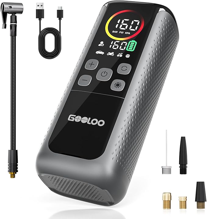 GOOLOO GT160 DUAL Tire Inflator Portable Air Compressor, 4X Faster Dual Cylinder & Upgraded Color LED Screen Portable Air Pump for Car Tires, Auto Shut-off Electric Bike Tire Pump with Pressure Gauge