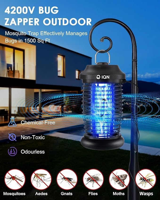 Outdoor Insect Killer, Mosquito Killer, Electric Fly Killer, Insect Killer, Mosquito Killer, Fly Trap, Indoor and Outdoor Flying Insect Killer 4200V, ABS Plastic Shell (Black)