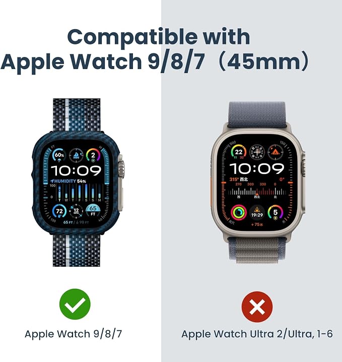 PITAKA Air Case for Apple Watch Series 9/8/7, 45mm, Exquisite Minimalist Slim Apple Watch Case - Aramid Fiber Made, Black/Blue(Twill)