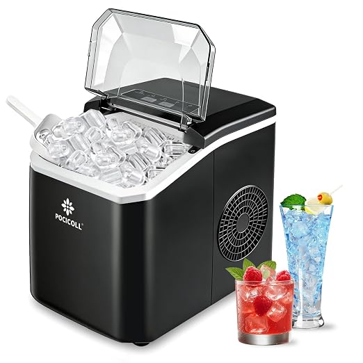 Countertop Ice Maker Machine, 26lbs in 24Hrs, 9 Ice Cubes Ready in 8 Mins, Auto-Cleaning Portable Ice Maker with Basket and Scoop, for Home/Kitchen/Camping/RV (Black)
