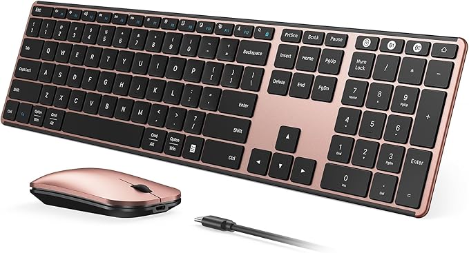 seenda Wireless Bluetooth Keyboard and Mouse Combo, SKM64-3 Rechargeable Slim Quiet Keyboard Mouse, 3 Multi-Device Connection, Compatible for Windows 11/10 PC Laptop Mac MacBook iPad, Black Rose Gold