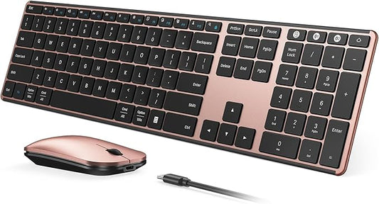 seenda Wireless Bluetooth Keyboard and Mouse Combo, SKM64-3 Rechargeable Slim Quiet Keyboard Mouse, 3 Multi-Device Connection, Compatible for Windows 11/10 PC Laptop Mac MacBook iPad, Black Rose Gold