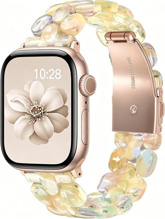 V-MORO Resin Band Compatible with Apple Watch 46mm/45mm/44mm/42mm Women Fashion Dressy Strap Bracelet lightweight Jewelry Wristband for iWatch Bands Series 11 10 9 8 7 6 5 4 3 2 1 SE2/3,Aurora Citrine