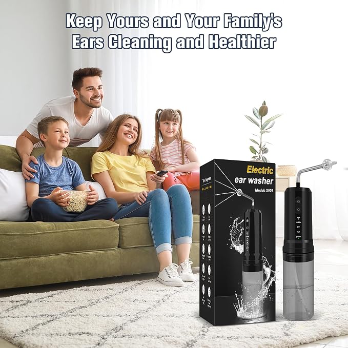 Ear Wax Removal, Electric Ear Irrigation Flushing System, Water Powered Ear Cleaner with 4 Pressure Modes, 6 Reusable Replacement Tips, Safe and Effective Ear Cleaning Tool for Adults (Black)
