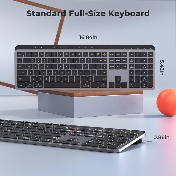 MEETION K9990 Bluetooth Keyboard, Slim Wireless Keyboard, Low Profile Quiet Typing, 3-Device Switching (2.4G+BT), Rechargeable Full Size Keyboards, Scissor Switch, for Windows/Mac/PC/Laptop/Tablet