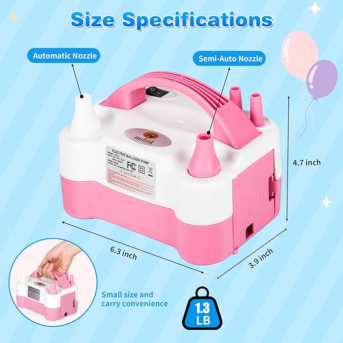 Electric Balloon Pump, Portable Electric Balloon Blower Machine Balloon Air Pump Dual Nozzle 110V 600W Balloon Inflator for Party Decorations