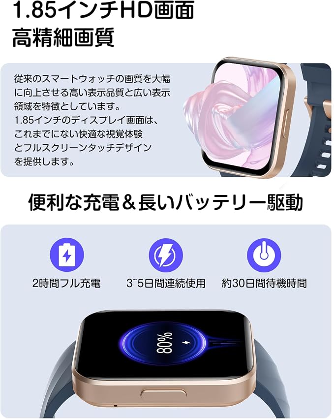 Smart Watch (Answer/Make Calls), 1.85" Smart Watches for Women Men Digital Watch Fitness Tracker with 100+ Sport Modes Heart Rate Monitor for iOS Android Phones Waterproof (Blue)