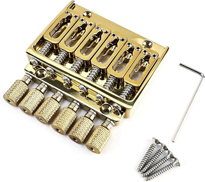 10.5mm(13/32") Headless Electric guitar Bridge Zinc Alloy 6 String Fixed Bridge for Headless Electric Guitar Replacement Parts（Vacuum Gold）