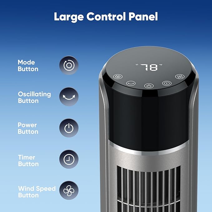 OLIXIS Tower Fan for Bedroom, 60°Oscillating Fan with Remote, 25ft Far, 28dB Quiet Electric Standing Fan, 12 H Timer, 5 Speeds, 4 Modes, Bladeless Floor fan for Home, Office, Indoor, 36 Inch