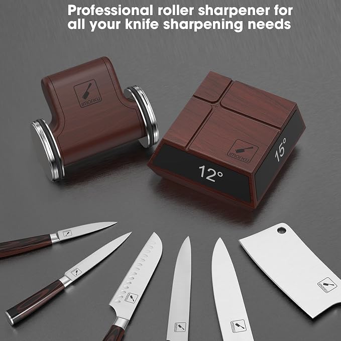 imarku Rolling Knife Sharpener, Magnetic 4-Angle Knife Sharpening Kit, 2 Diamond Discs for Any Hardness, Tool for Kitchen & Pocket Knives, 12/13/15/20, Gift for Home