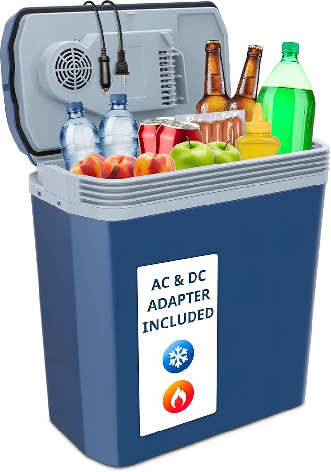 Ivation Electric Cooler & Warmer with Handle | 24 L Portable Thermoelectric Fridge for Vehicles & Trucks| 110V AC Home Power Cord & 12V Car Adapter for Camping, Travel & Picnics