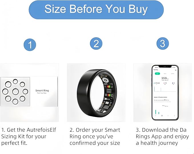 Smart Ring for Women Men, Health Fitness Ring Gen 3 with Free App No Subscription Fee, Stress & Sleep Monitor, Heart Rate & Step Tracker, IP68 Waterproof, Android/iOS Compatible (Black,11)