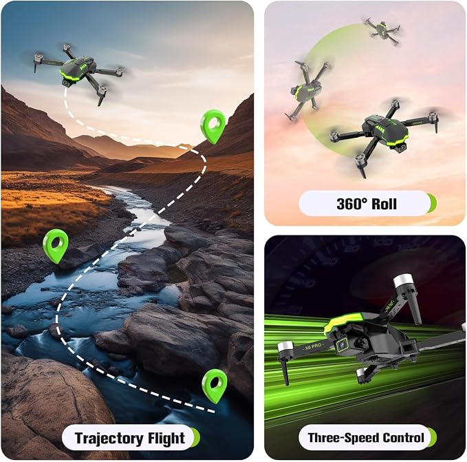 Drone with Camera 1080P for Kids and Adults, Foldable Drone with Brushless Motor RC Quadcopter, Toys for Boys and Men Birthday Gifts (Green)