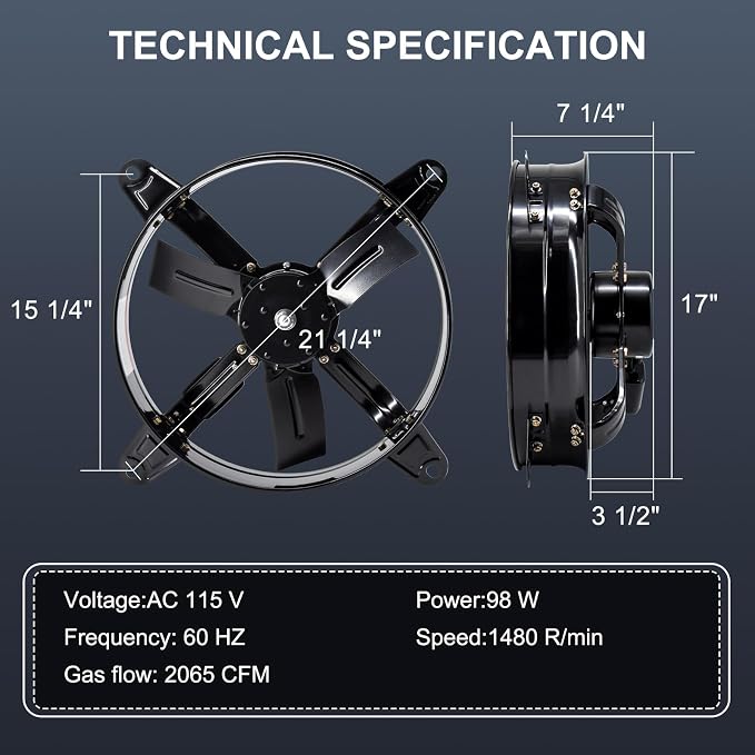 Criditpid 16" Gable Mount Vent Attic Fan, Exhaust Ventilation Fan with Adjustable Thermostat for Gable, Home, Shed, Garage, Portable Building, 1480RPM, 2065CFM, 1850 sq.ft Coverage Area.