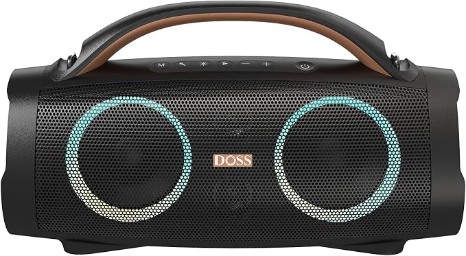 DOSS Extreme Boom+ Loud Bluetooth Speaker with 100W Stereo Sound, Extra Bass, 20H Playtime, Party-Sync Led Lights, Built-in Power Bank, IPX6 Waterproof Outdoor Speaker for Camping, Travel-Copper Gold