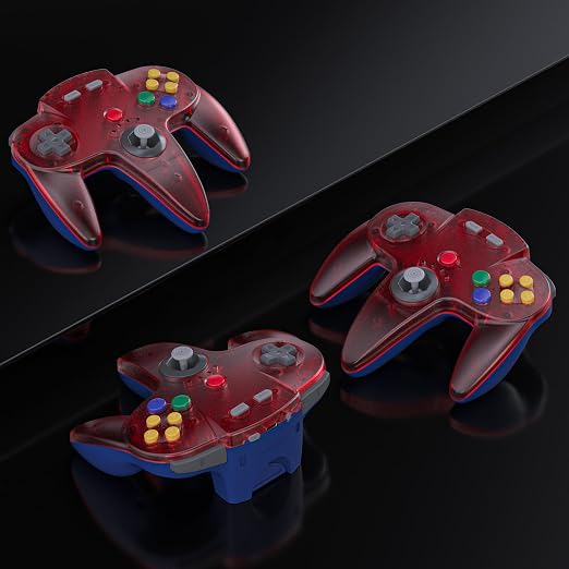 2 Pack Wireless N64 Switch Online Controller, 2.4 GHz USB & N64 Receivers, Compatible with Windows PC macOS Raspberry Pi, N64 / Switch Online/NSO - (Rechargeable) (Plug and Play) (Clear Red/Yellow)