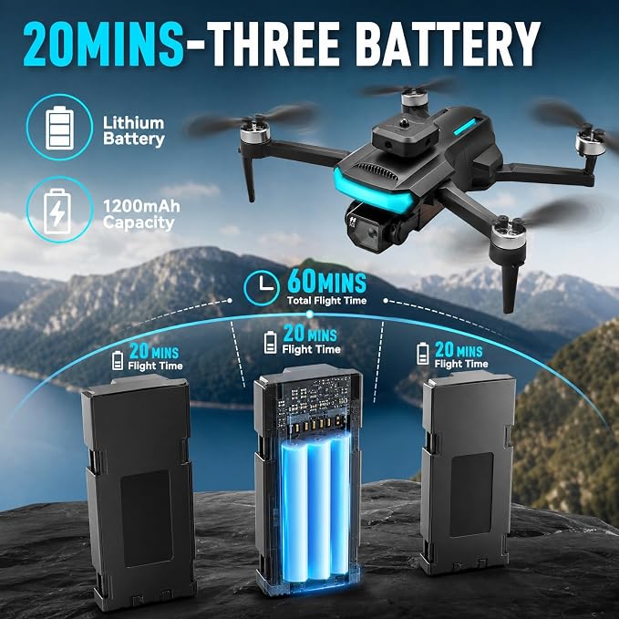 KMAX Drone with Camera for Adults Beginners, 2K Foldable RC Drone with 4.3" HD Display, Obstacle Avoidance, Altitude Hold, One-Key Return, 60 Mins Flight Time with 3 Batteries, Easy to Fly Mini Camera Drone Gifts