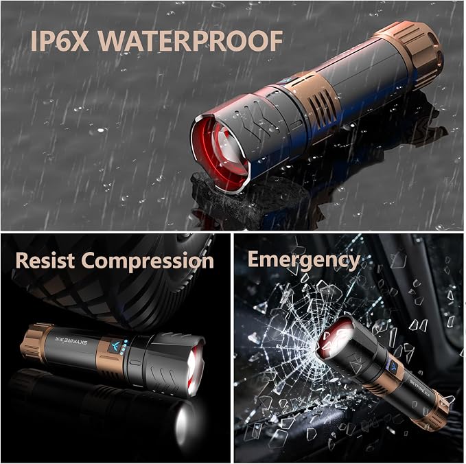SKYFIRE Rechargeable Flashlights High Lumens Plus with Ignition Lens,Super Bright Flashlight,7500 Zoomable,Waterproof Tactical Flash Light for Camping Essentials Outdoor Home&Gifts-Upgraded