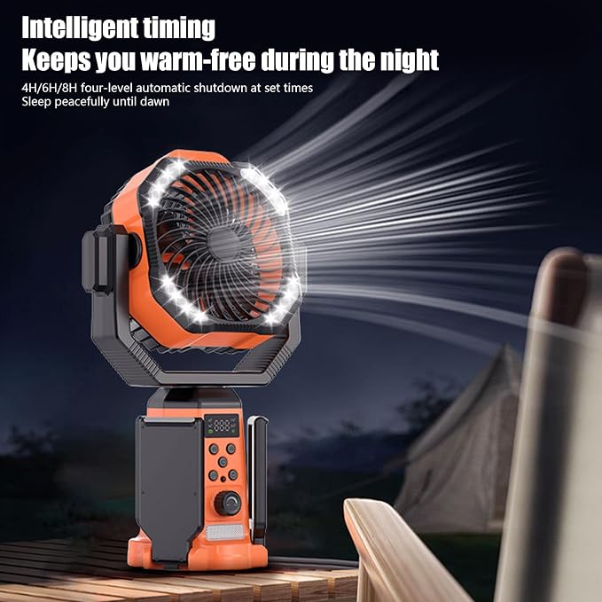 Solar Camping Fan with Mist, 20000mAh Rechargeable Battery Powered Outdoor Fan with LED Light & Remote Control, Oscillating Portable Fan with Tripod Stand for Camping, Tent, Patio, Power Outage