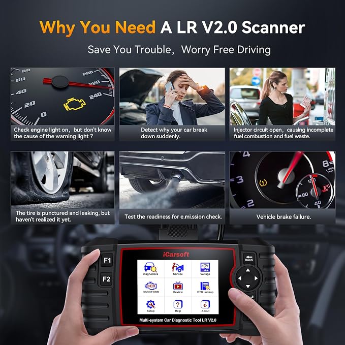 ‌iCarsoft LR V2.0-D Scanner‌ Multi-System Diagnostics, ABS/SRS/Oil Reset and More, Live Data & Battery Test ‌Free Update