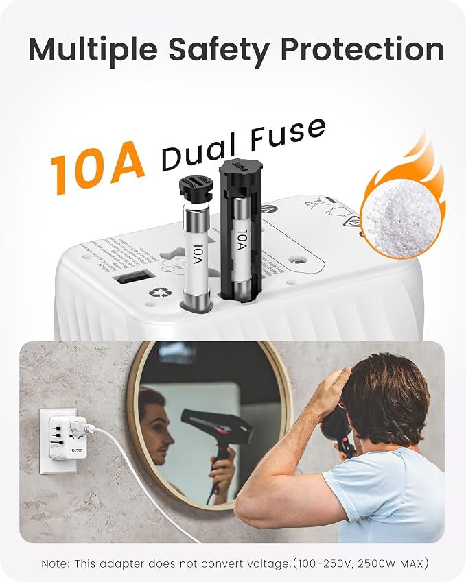 LENCENT Universal Travel Power Adapter, International AC Plug Adaptor with 5.6A 3 USB C 2 USB A Ports Wall Charger Worldwide Travel Essentials for US to EU UK Ireland Australia (Type C/G/A/I) White