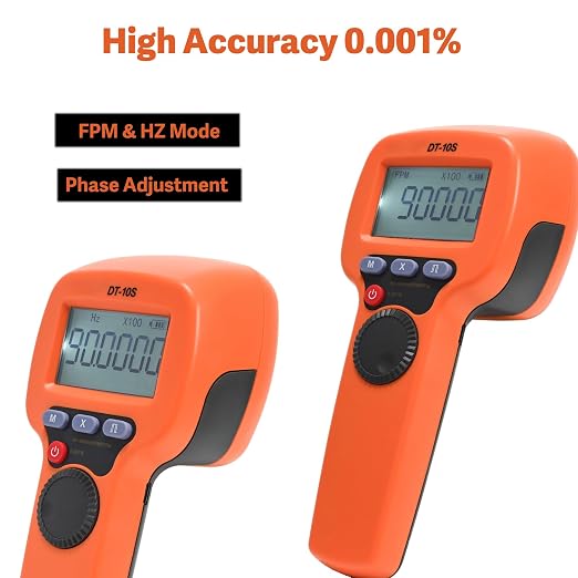 Strobe Light Tachometer, 60-99999 RPM Tachometer, Digital Non Contact Handheld LED Stroboscope for Motor Engine, Hz Velocity with High Accuracy 0.001% (DT10S)