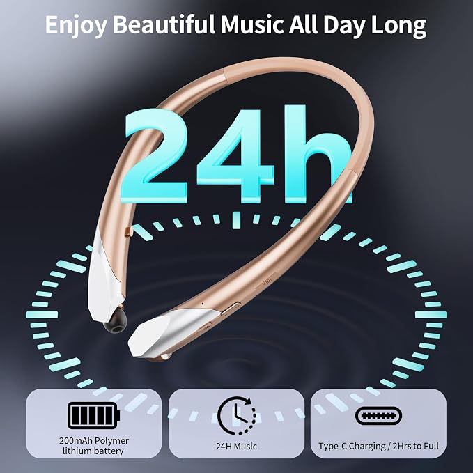 Neckband Bluetooth Headphones Retractable, Wireless Headset with Mic, IPX5 Sweatproof Earphones, 22H Playtime & Dual Connectivity for Sports Running Workouts (Rose)