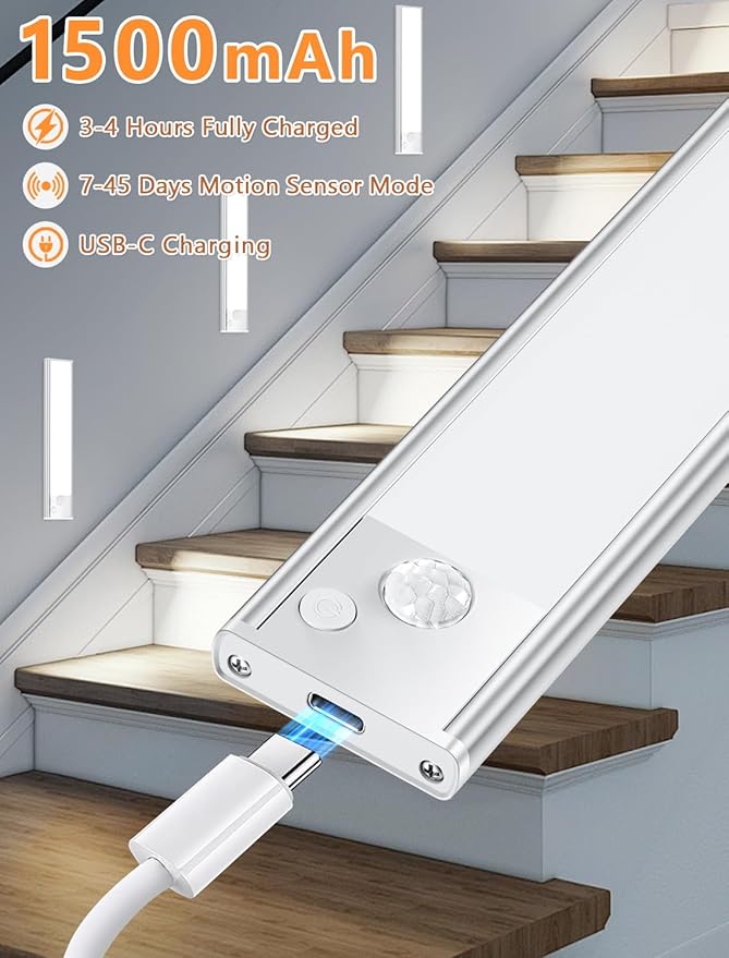 Under Cabinet Motion Sensor Lighting: 8 Inch Dimmable Rechargeable Lights Indoor - Battery Operated Lights - Undercabinet Closet Light Magnetic Led Light for Kitchen Home Bathroom Counter 6 Pack