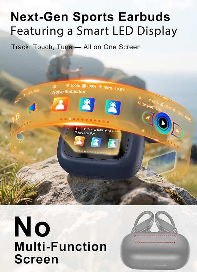jaddsa Wireless Earbuds, ANC Noise Cancelling Sport Ear Buds with Multifunctional Touch Screen, Bluetooth 5.4 Headphones, 5 EQ Over-Ear Earbuds for Sports/Workout/Gym-Dark Blue