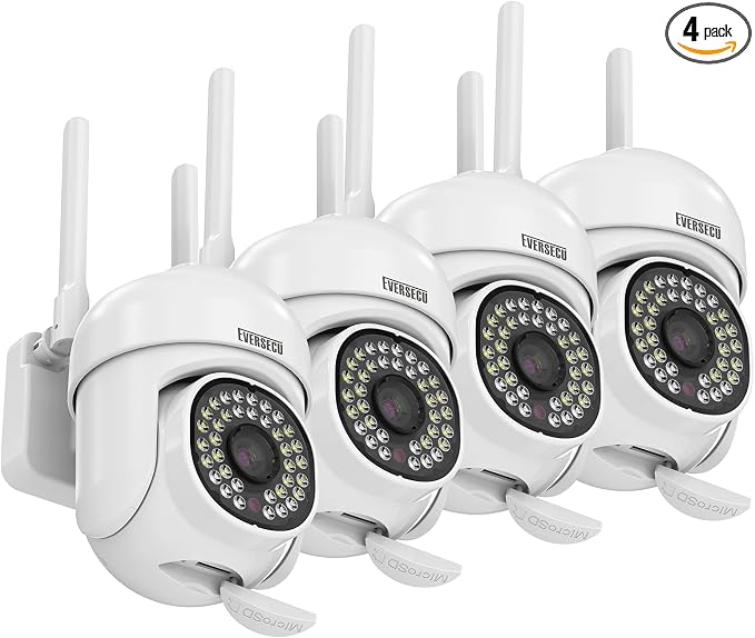 EVERSECU 2K 3.0MP Outdoor WiFi PTZ Security Camera, 2.4G&5G WiFi, Auto Tracking, 2 Way Audio, Color & Infrared Night Vision, Work with Alexa, SD Card & Cloud Storage, ONVIF Compliant IP Camera(4pack)