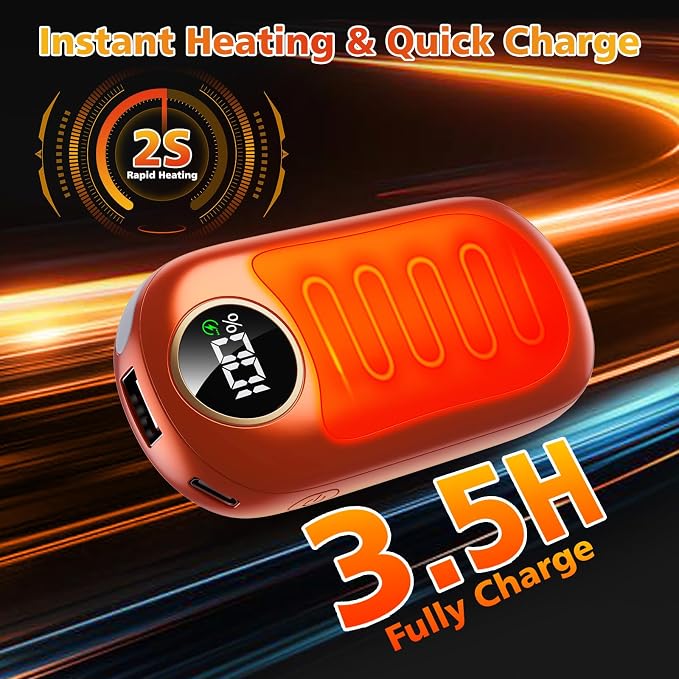 Hand Warmers Rechargeable, Dual-Sided Heating with LED Display, Flashlight, 4 Heating Levels Electric Pocket Heater for Raynauds, Golf, Camping, Hunting, Gifts for Christmas Men Women