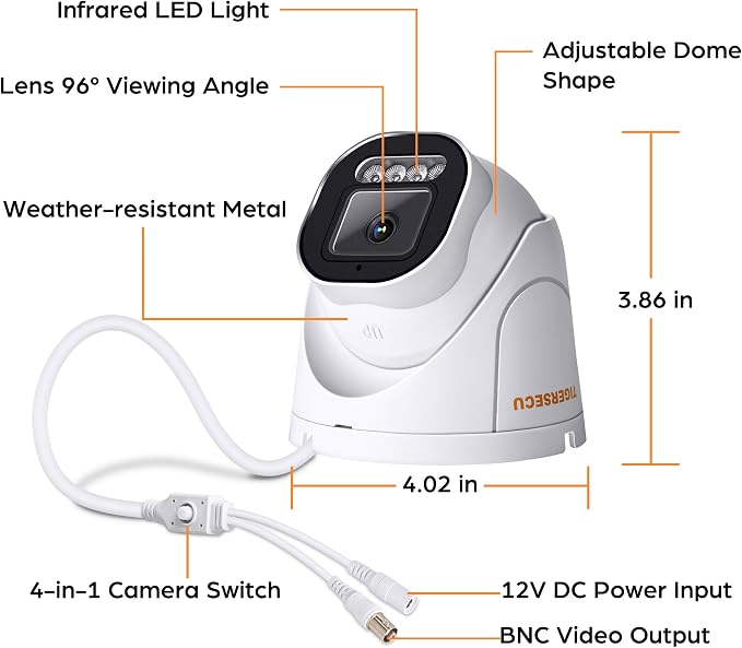 TIGERSECU 5MP Wide Angle Dome Security Camera for TVI, CVI, AHD, CVBS DVRs, Weatheproof for Indoor/Outdoor Use, Hybrid 4-in-1 with OSD Switch (Power Supply and Coaxial Cable Sold Separately)